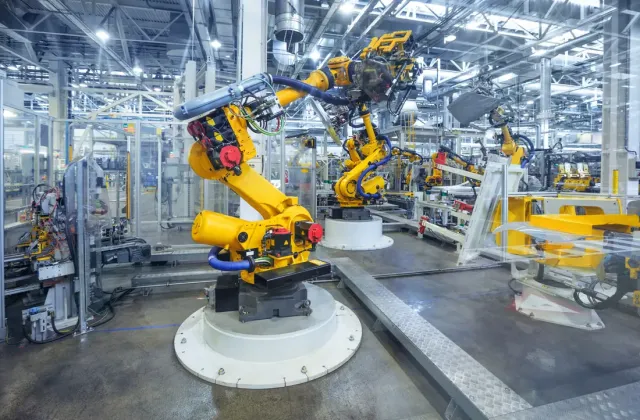 Robotické montážne pracovisko vo výrobnej hale